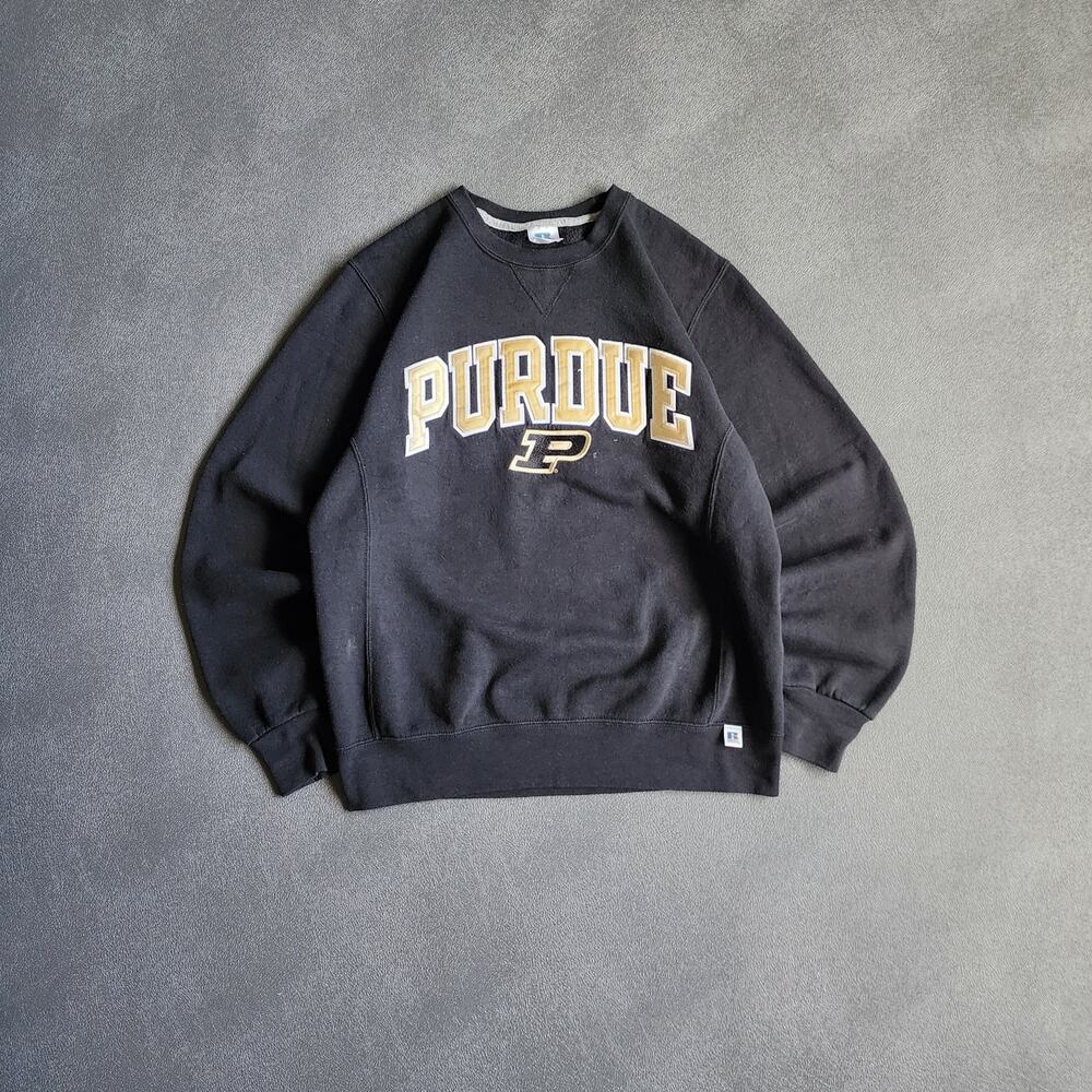 Y2K Purdue Boilermakers Black Russell Athletic Sweatshirt Medium